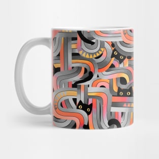 Geo Cats Maze Circle in Sunset Colors plus Grey Mug